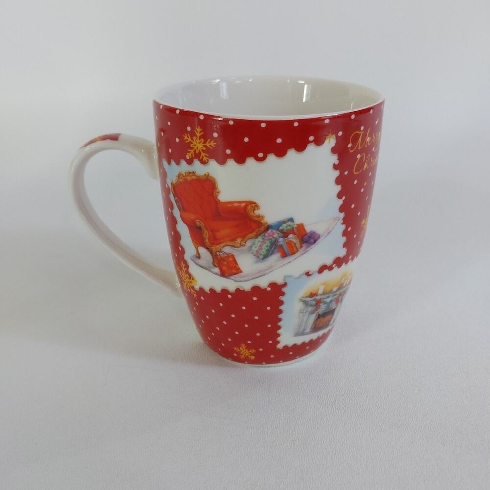 VTG All For You Holiday Coffee‎ Cup Mug Fireplace Stockings USA